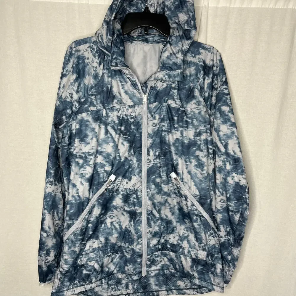 Lululemon Pack It Up Jacket Blue Tie Dye‎ Hooded Windbreaker Size 10